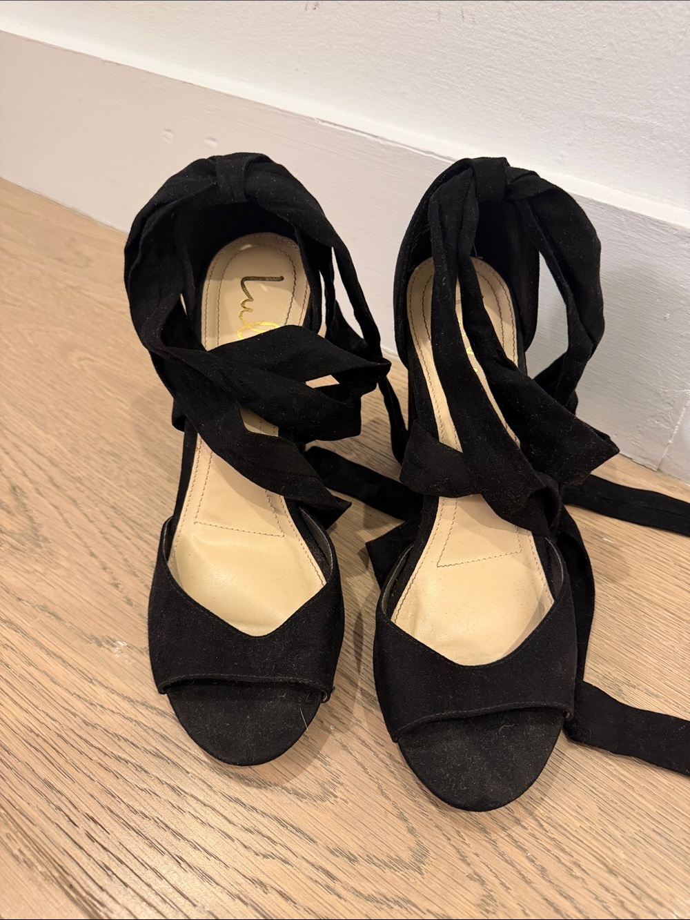 Lulu's Black Wrap Tie Heeled Sandals